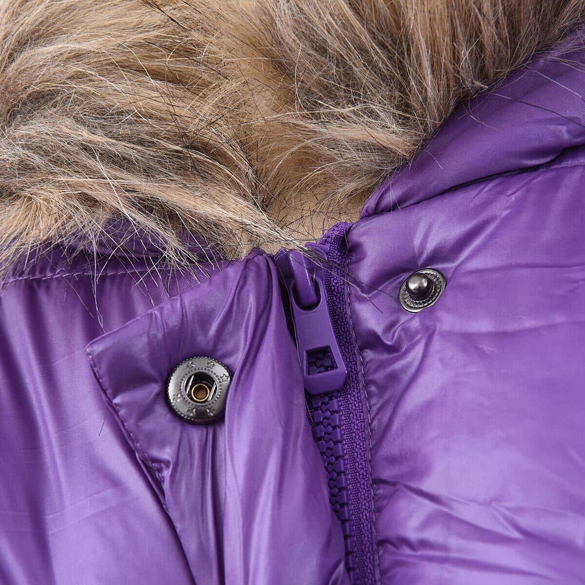 Purple Women's Puffer Jacket with Faux Fur Hood and Pockets - L (Nylon/Polyester) image number 4