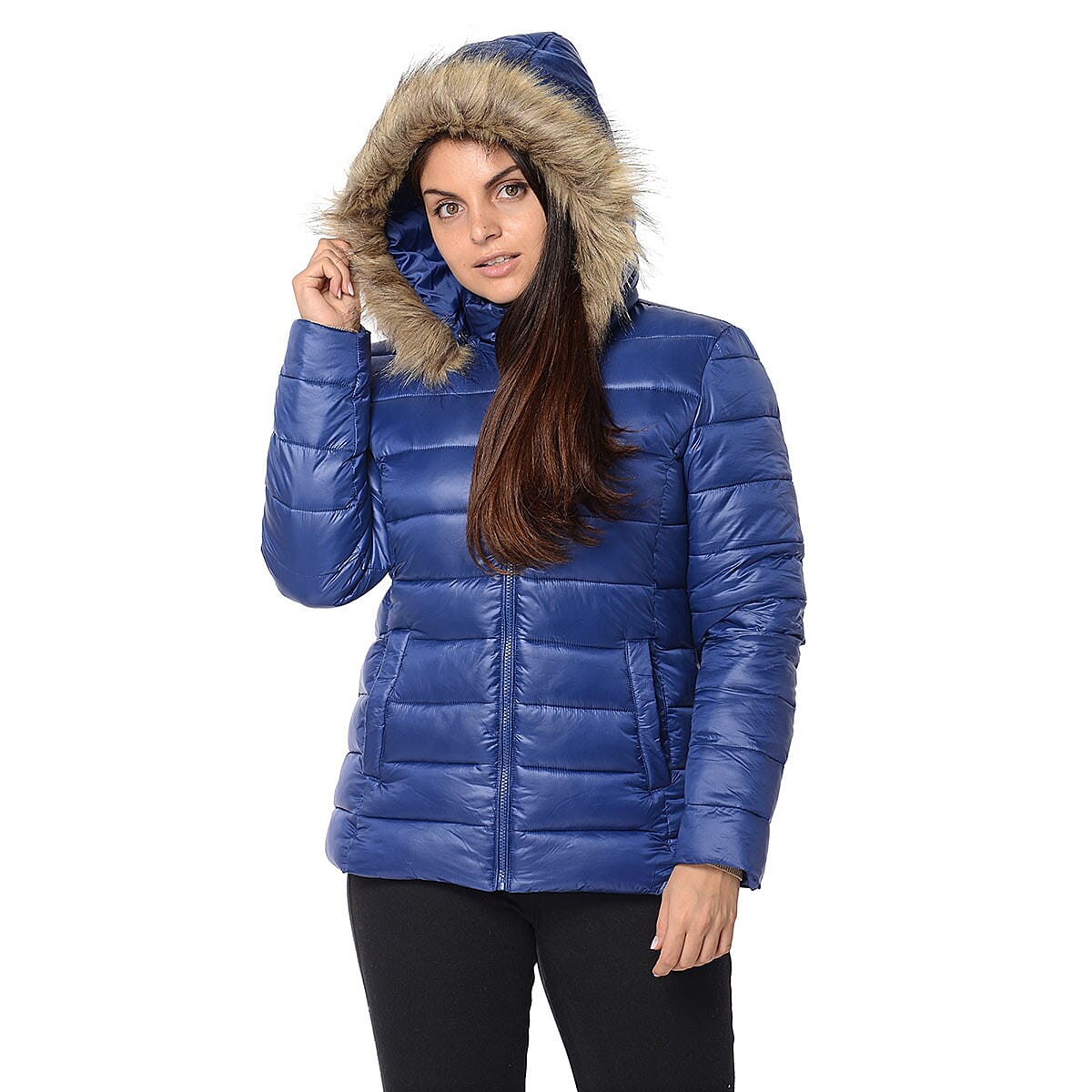 Buy Navy Women's Zip Front Puffer Jacket with Pockets and
