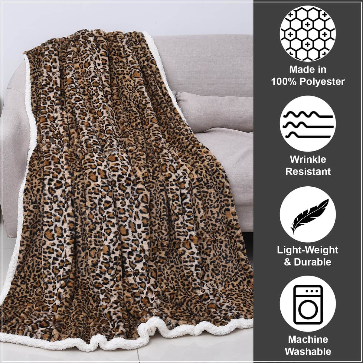 HOMESMART Faux Fur Sherpa Blanket- Cheetah image number 1