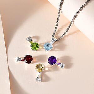 Set of 5 Multi Gemstone 4.25 ctw Pendant in Sterling Silver with Stainless Steel Necklace 20 Inches