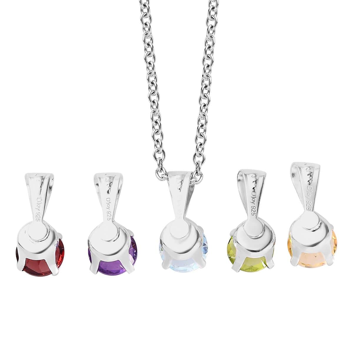 Set of 5 Multi Gemstone Pendants with Necklace 20 Inches in Sterling Silver & Stainless Steel 4.25 ctw image number 4