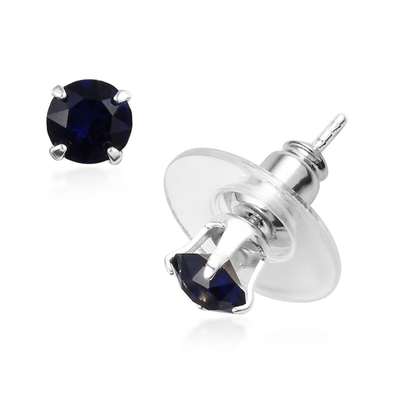 Multi Color Crystal Set of 7 Stud Earrings in Sterling Silver