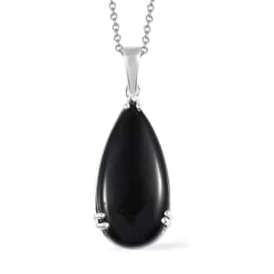 Black Onyx Pendant Necklace 20 Inches in Sterling Silver, Black Teardrop Pendant Necklaces for Women, Silver Boho Pendant - December Birthstone Necklace with Stainless Steel Chain 20 Inches 20.00 ctw