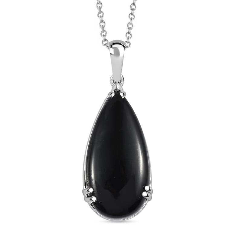 D'Joy Black Onyx 20.00 ctw Pendant in Sterling Silver with Stainless Steel Necklace (20 Inches)