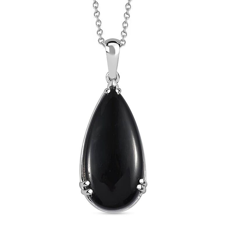 D'Joy Black Onyx 20.00 ctw Pendant in Sterling Silver with Stainless Steel Necklace (20 Inches)