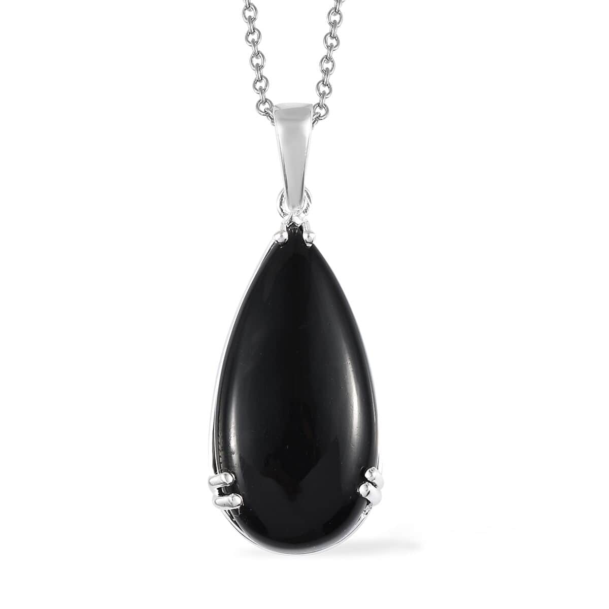 Black Onyx Pendant Necklace 20 Inches in Sterling Silver, Black Teardrop Pendant Necklaces for Women, Silver Boho Pendant - December Birthstone Necklace with Stainless Steel Chain 20 Inches 20.00 ctw image number 0