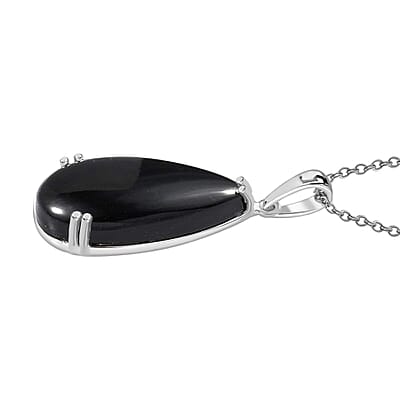 D'Joy Black Onyx 20.00 ctw Pendant in Sterling Silver with Stainless Steel Necklace (20 Inches)