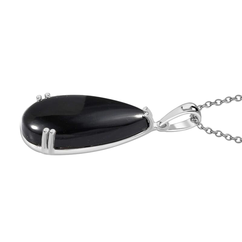 D'Joy Black Onyx 20.00 ctw Pendant in Sterling Silver with Stainless Steel Necklace (20 Inches)