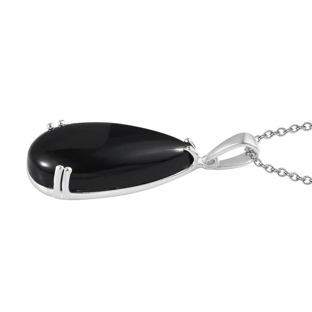 Black Onyx Pendant Necklace 20 Inches in Sterling Silver, Black Teardrop Pendant Necklaces for Women, Silver Boho Pendant - December Birthstone Necklace with Stainless Steel Chain 20 Inches 20.00 ctw image number 5