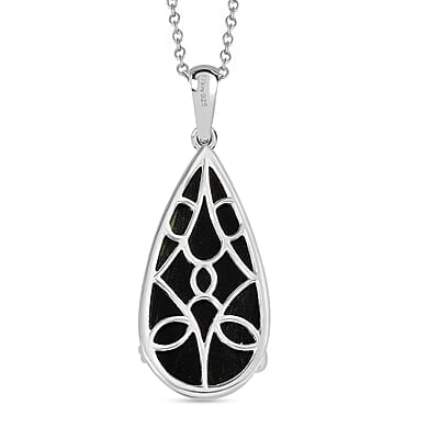 D'Joy Black Onyx 20.00 ctw Pendant in Sterling Silver with Stainless Steel Necklace (20 Inches)