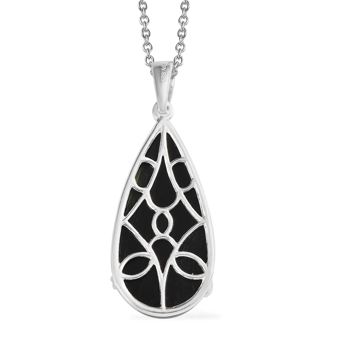 Black Onyx Pendant Necklace 20 Inches in Sterling Silver, Black Teardrop Pendant Necklaces for Women, Silver Boho Pendant - December Birthstone Necklace with Stainless Steel Chain 20 Inches 20.00 ctw image number 6