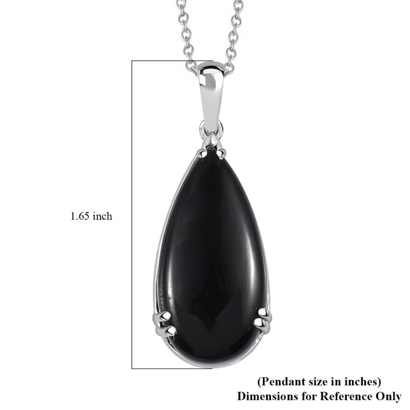 D'Joy Black Onyx 20.00 ctw Pendant in Sterling Silver with Stainless Steel Necklace (20 Inches)