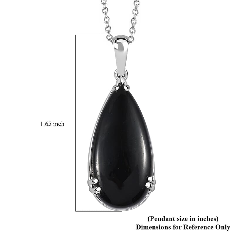 D'Joy Black Onyx 20.00 ctw Pendant in Sterling Silver with Stainless Steel Necklace (20 Inches)