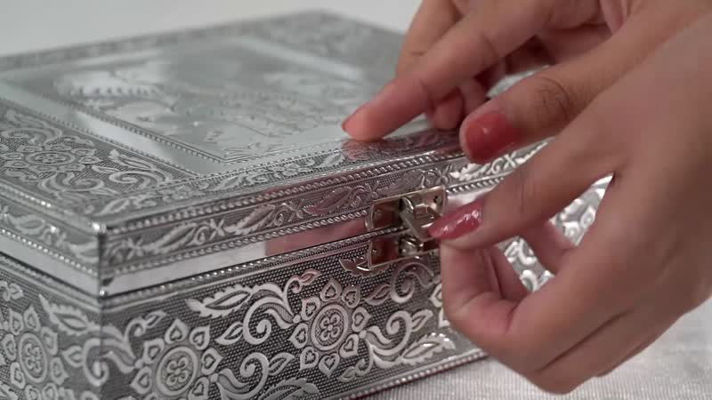 Aluminium Oxidized Elephant Family Embossed Movable Tray Jewelry Box