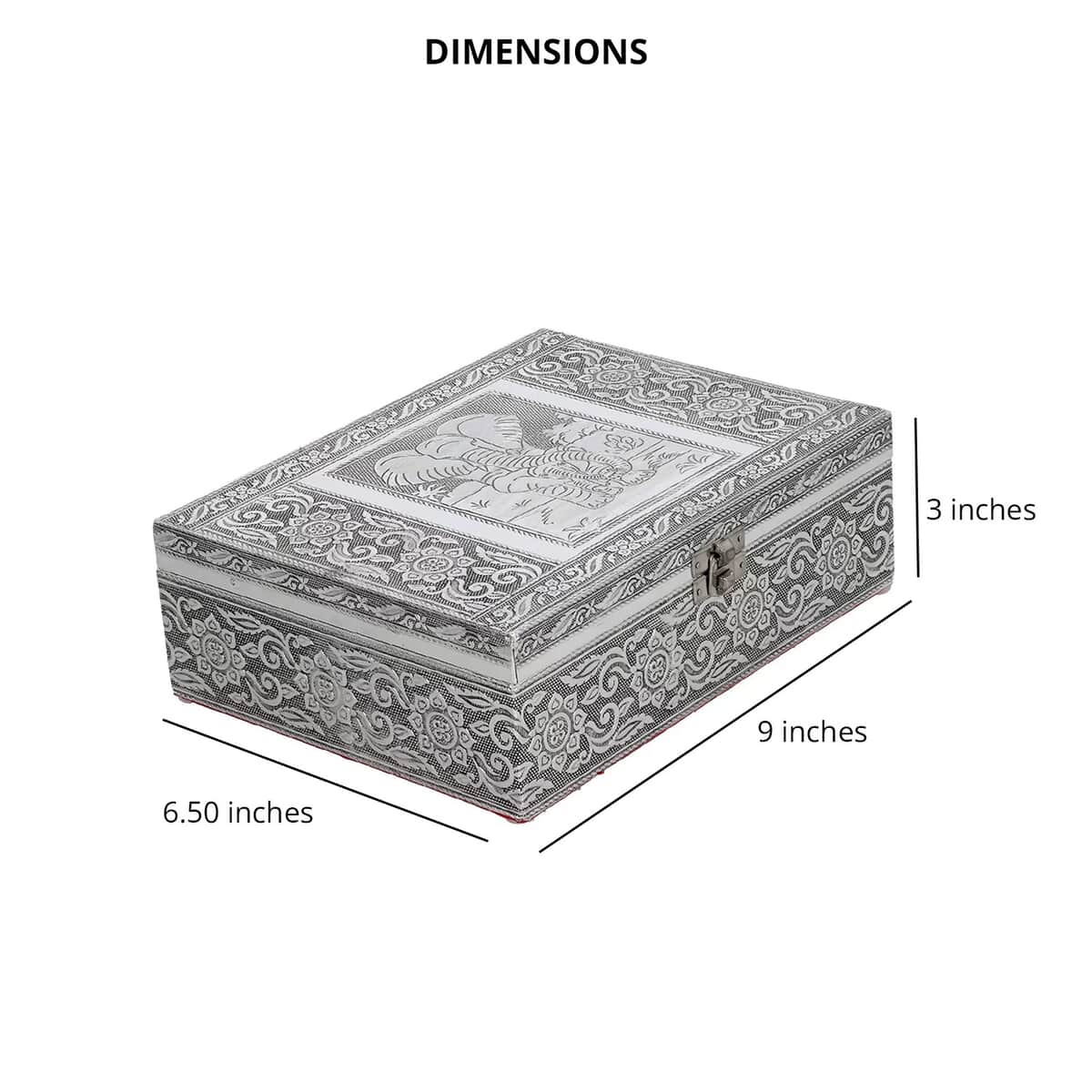 Aluminium Oxidized Elephant Family Embossed Movable Tray Jewelry Box image number 3