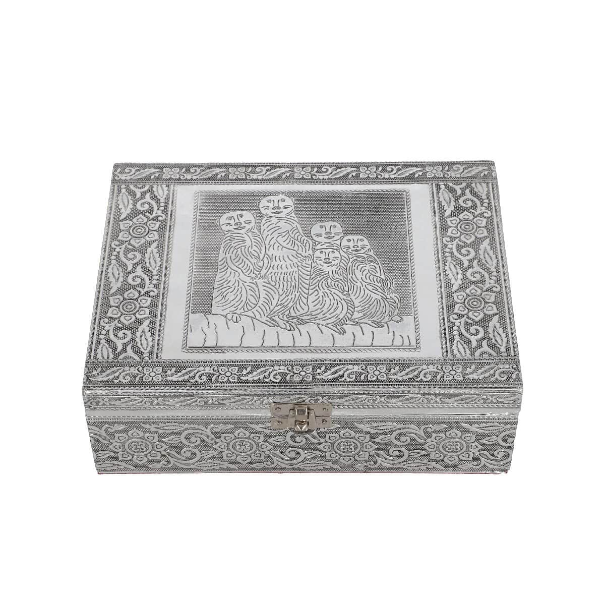 Aluminum Oxidized Meerkat Family Embossed Movable Tray Portable Jewelry Box for Women, Briefcase Style Jewelry Box, Jewelry Holder, Jewelry Storage, Jewelry Organizer image number 0