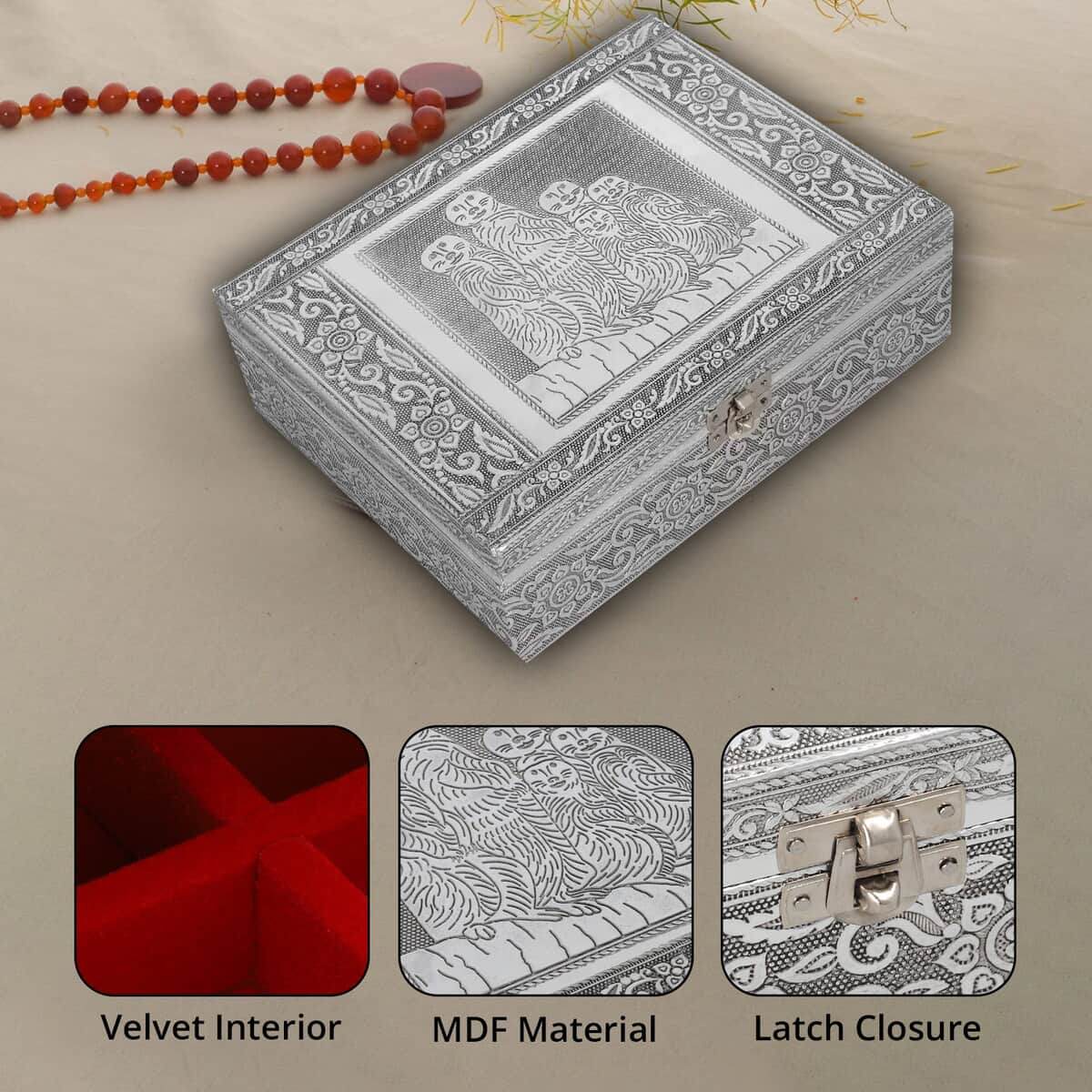 Aluminum Oxidized Meerkat Family Embossed Movable Tray Portable Jewelry Box for Women, Briefcase Style Jewelry Box, Jewelry Holder, Jewelry Storage, Jewelry Organizer image number 2