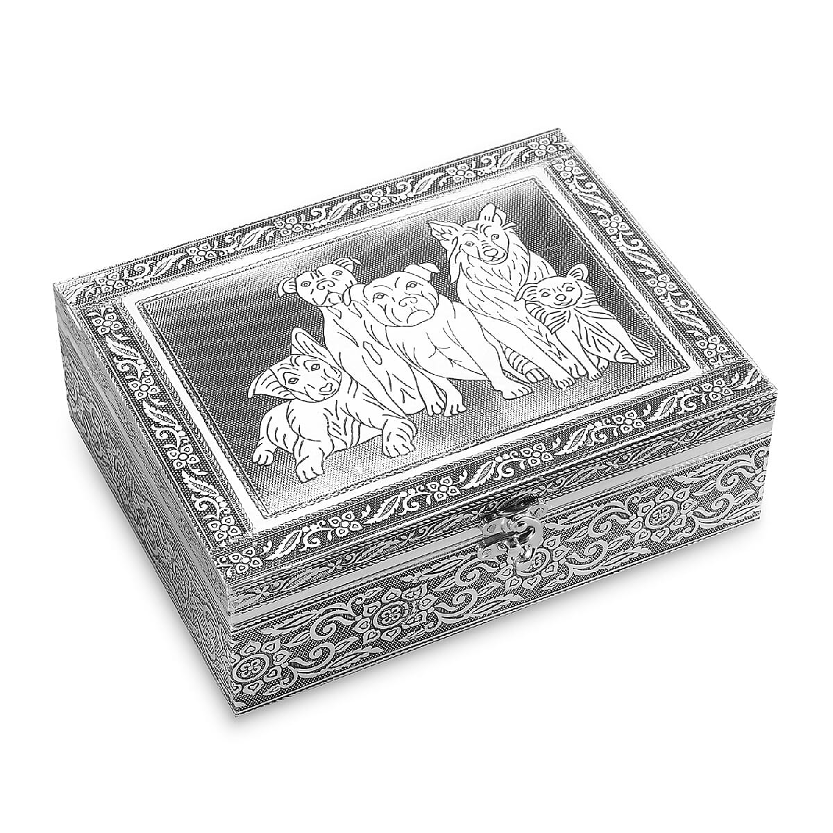 Aluminium Oxidized Dog Family Embossed Movable Tray Portable Jewelry Box for Women | Briefcase Style Jewelry Box | Jewelry Holder | Jewelry Storage | Jewelry Organizer
