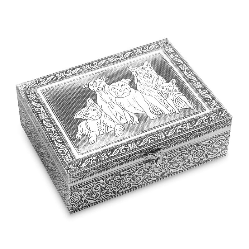 Aluminium Oxidized Dog Family Embossed Movable Tray Portable Jewelry Box for Women | Briefcase Style Jewelry Box | Jewelry Holder | Jewelry Storage | Jewelry Organizer
