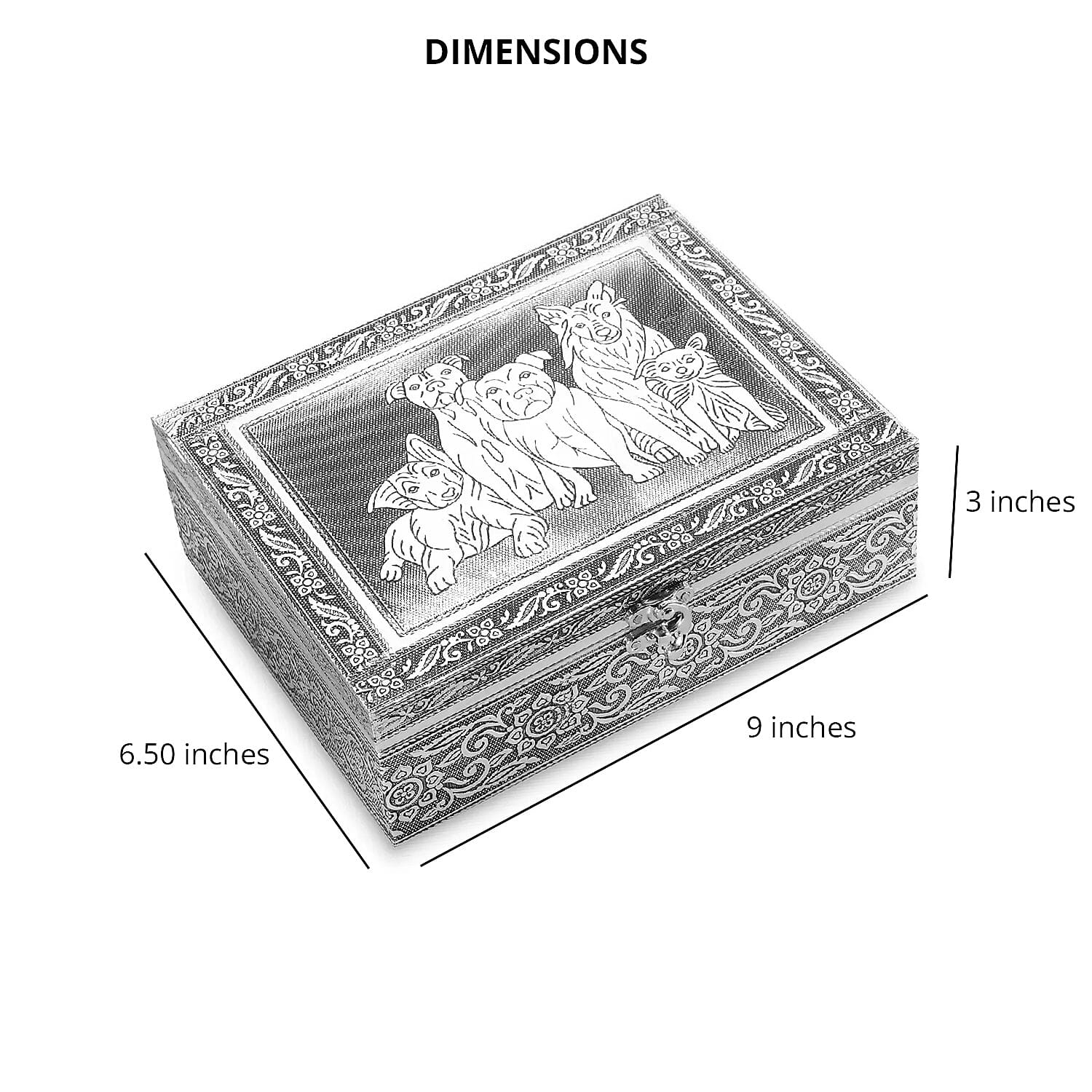 Aluminium Oxidized Dog Family Embossed Movable Tray Portable Jewelry Box for Women | Briefcase Style Jewelry Box | Jewelry Holder | Jewelry Storage | Jewelry Organizer