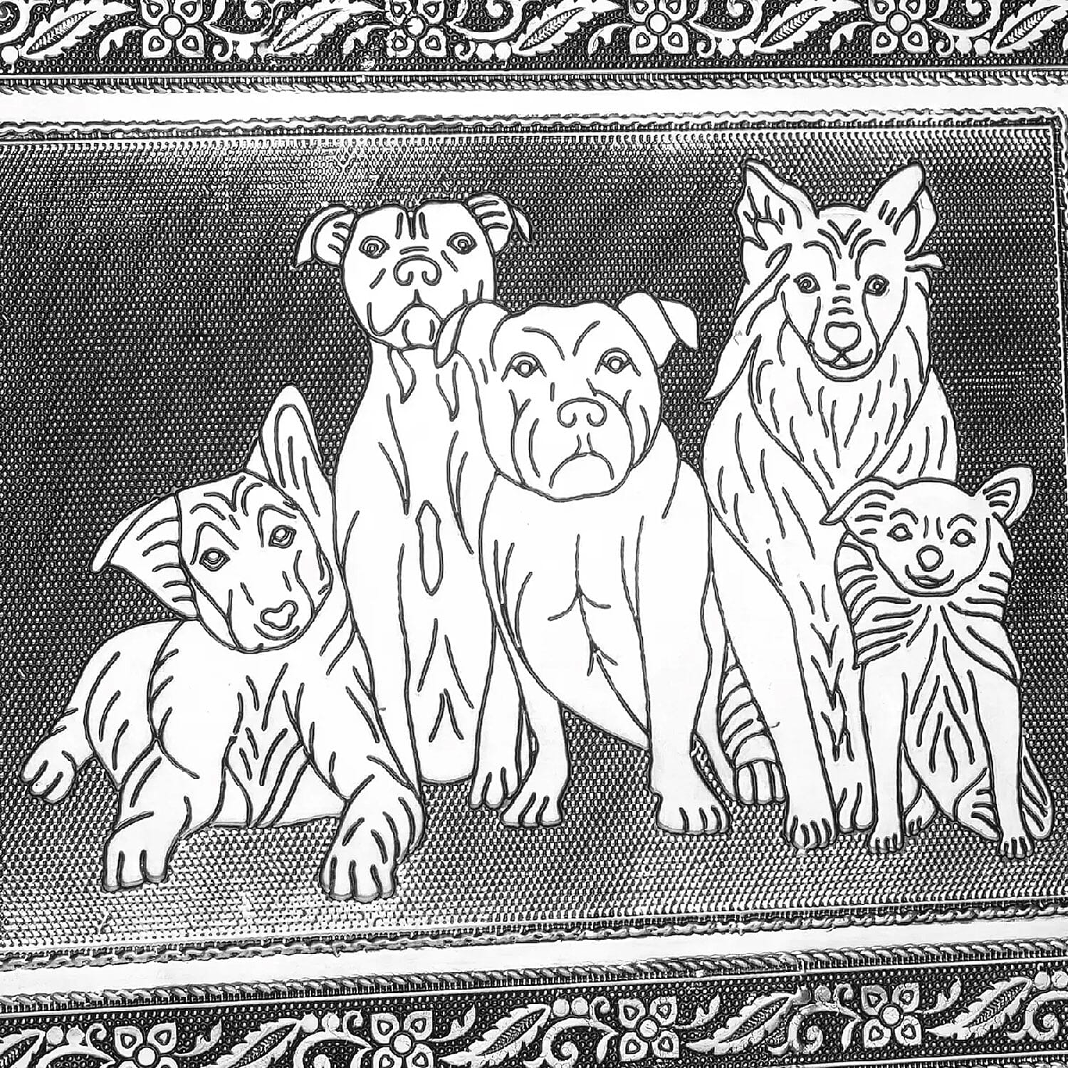 Aluminium Oxidized Dog Family Embossed Movable Tray Portable Jewelry Box for Women | Briefcase Style Jewelry Box | Jewelry Holder | Jewelry Storage | Jewelry Organizer