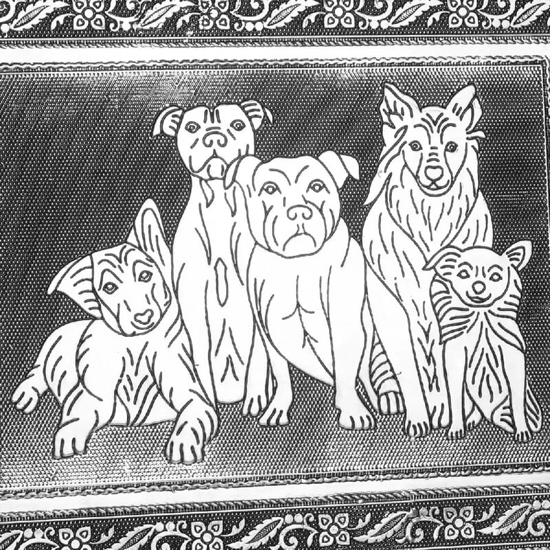 Aluminium Oxidized Dog Family Embossed Movable Tray Portable Jewelry Box for Women | Briefcase Style Jewelry Box | Jewelry Holder | Jewelry Storage | Jewelry Organizer