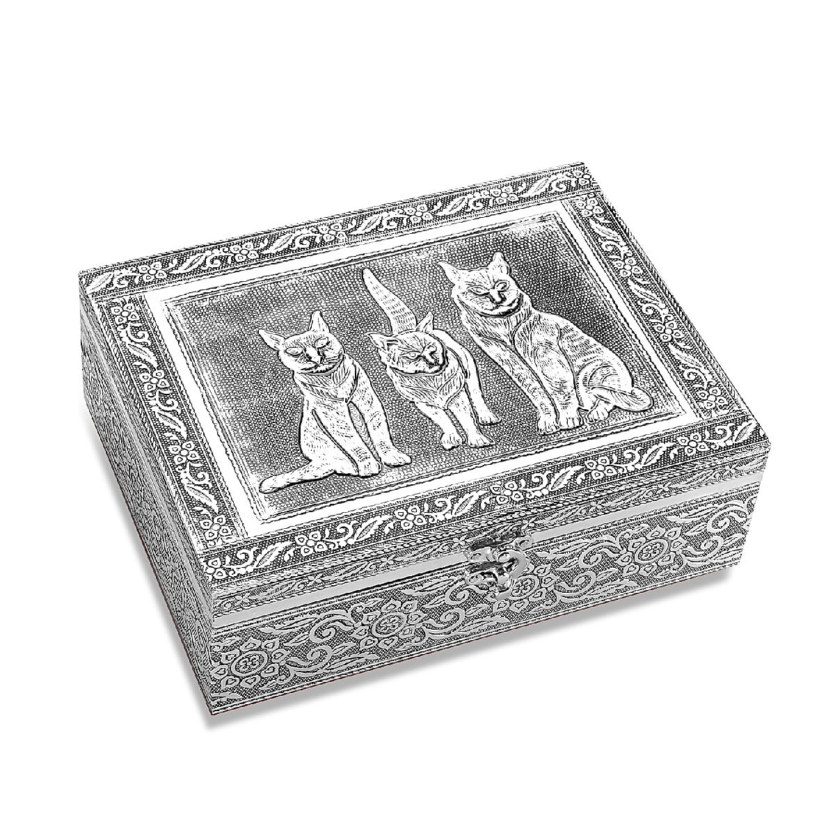 Aluminium Oxidized Cat Family Embossed Movable Tray Portable Jewelry Box for Women | Briefcase Style Jewelry Box | Jewelry Holder | Jewelry Storage | Jewelry Organizer