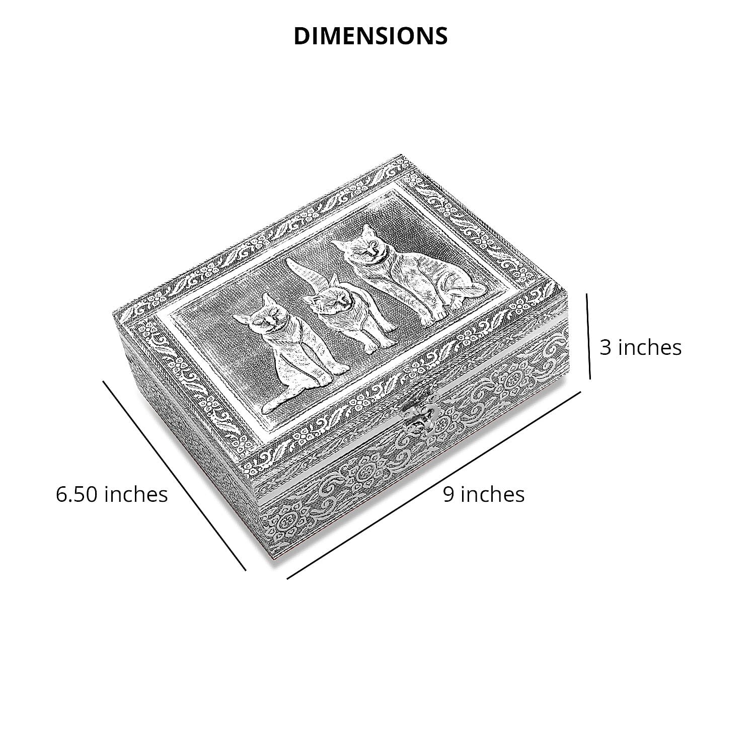 Aluminium Oxidized Cat Family Embossed Movable Tray Portable Jewelry Box for Women | Briefcase Style Jewelry Box | Jewelry Holder | Jewelry Storage | Jewelry Organizer