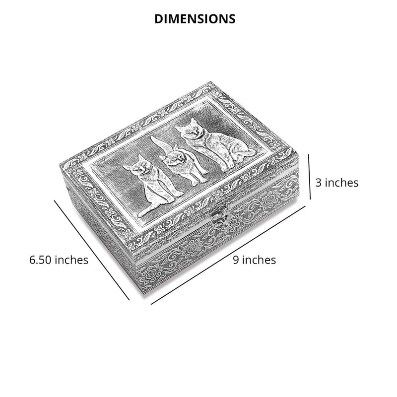 Aluminium Oxidized Cat Family Embossed Movable Tray Portable Jewelry Box for Women | Briefcase Style Jewelry Box | Jewelry Holder | Jewelry Storage | Jewelry Organizer