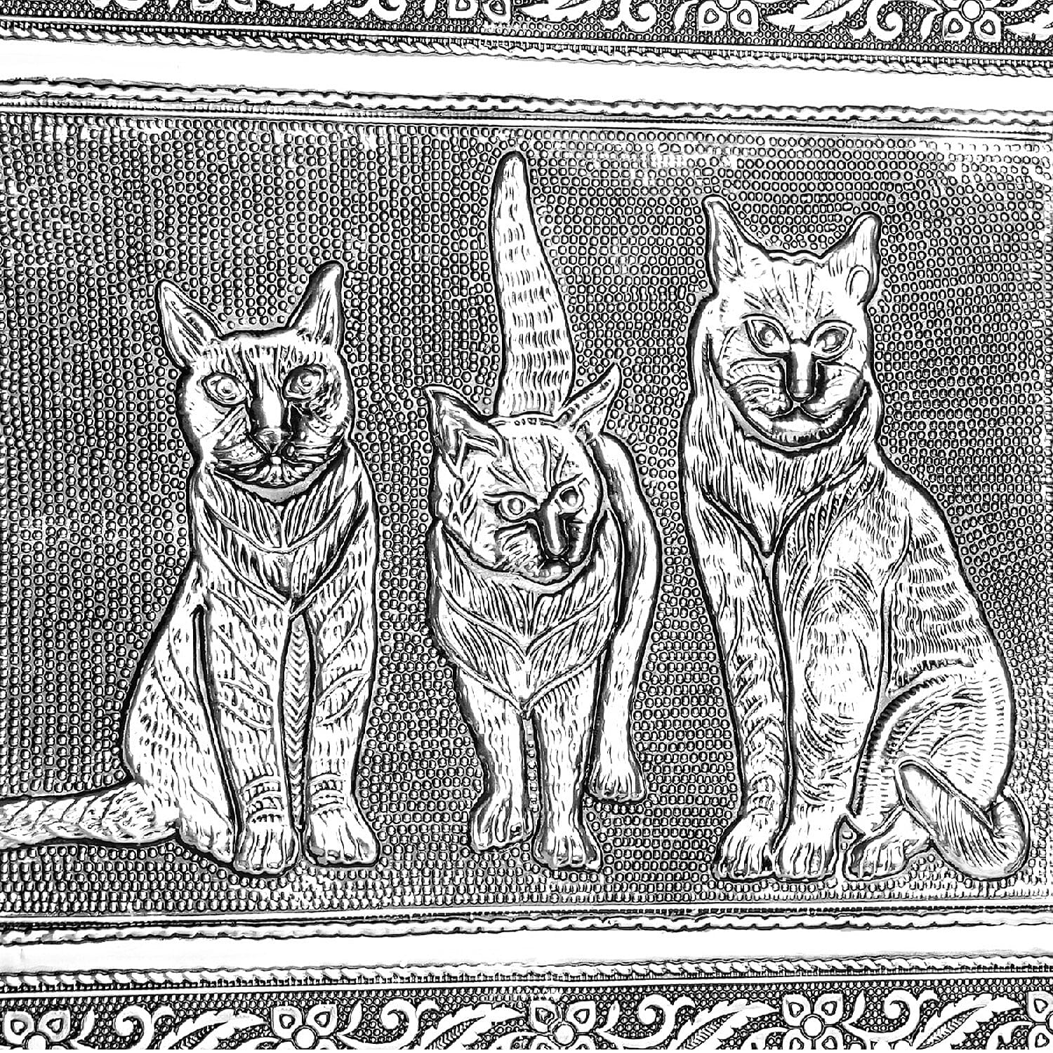 Aluminium Oxidized Cat Family Embossed Movable Tray Portable Jewelry Box for Women | Briefcase Style Jewelry Box | Jewelry Holder | Jewelry Storage | Jewelry Organizer