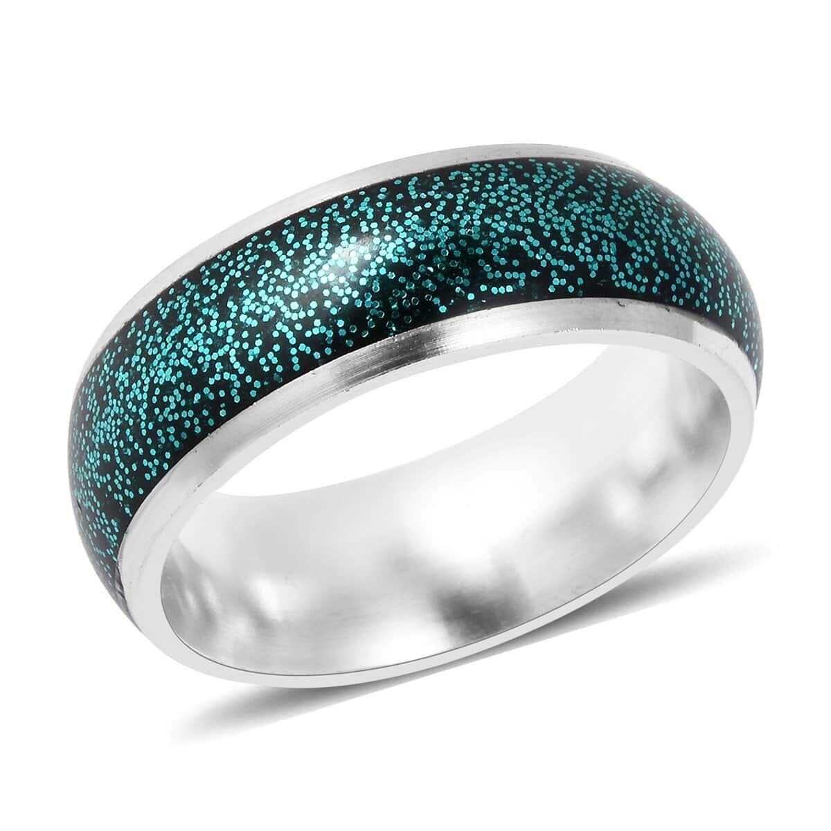 Peacock Stardust and Stainless Steel Band Ring (Size 6.75) image number 0