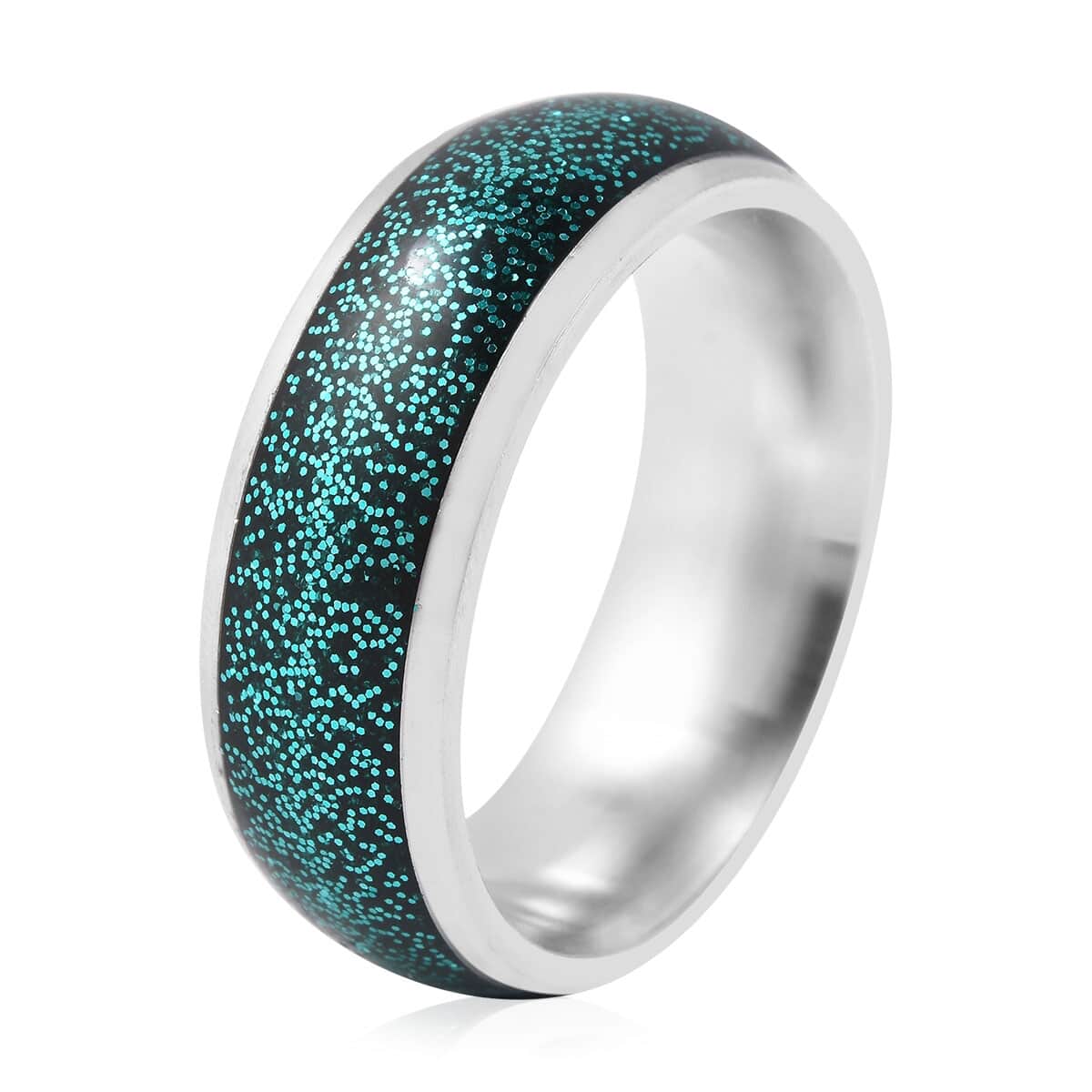 Peacock Stardust and Stainless Steel Band Ring (Size 6.75) image number 2