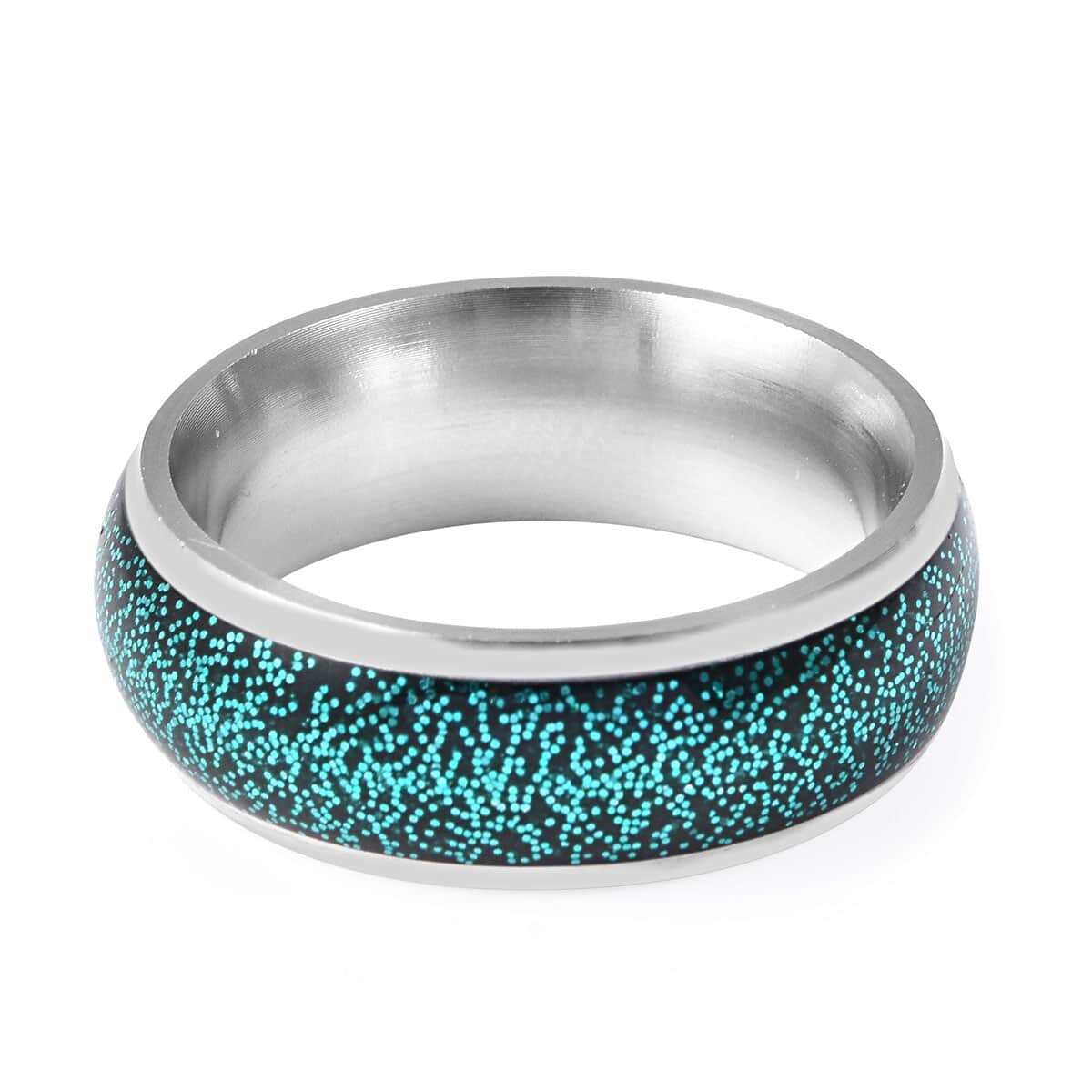 Peacock Stardust and Stainless Steel Band Ring (Size 6.75) image number 3