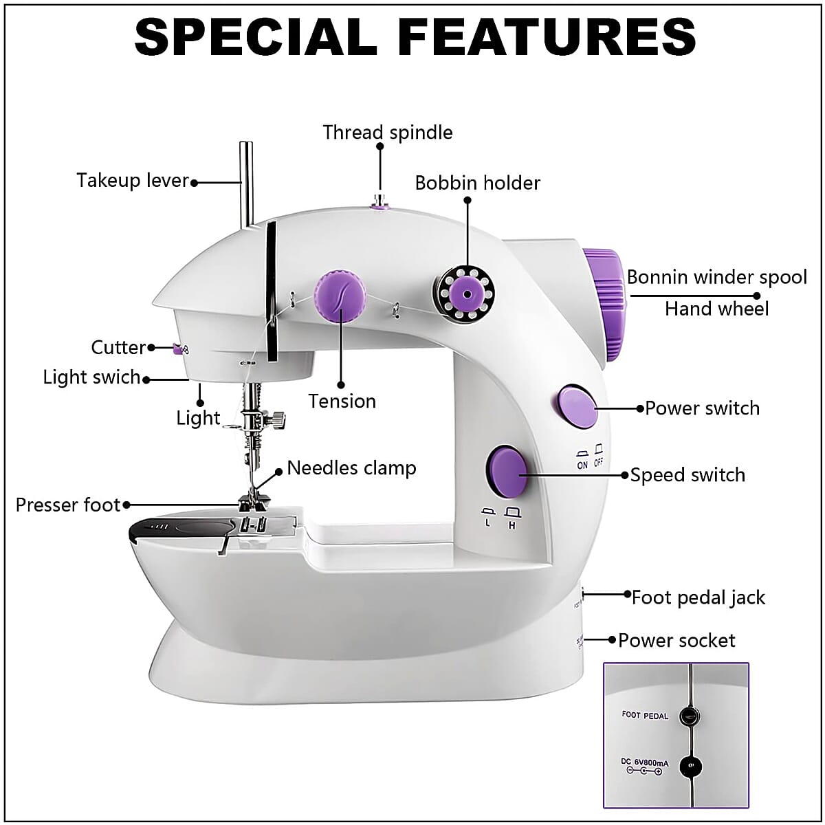 Mini Sewing Machine with Double Threads and Two Speed Control (4xAA Batteries Not Included) image number 2