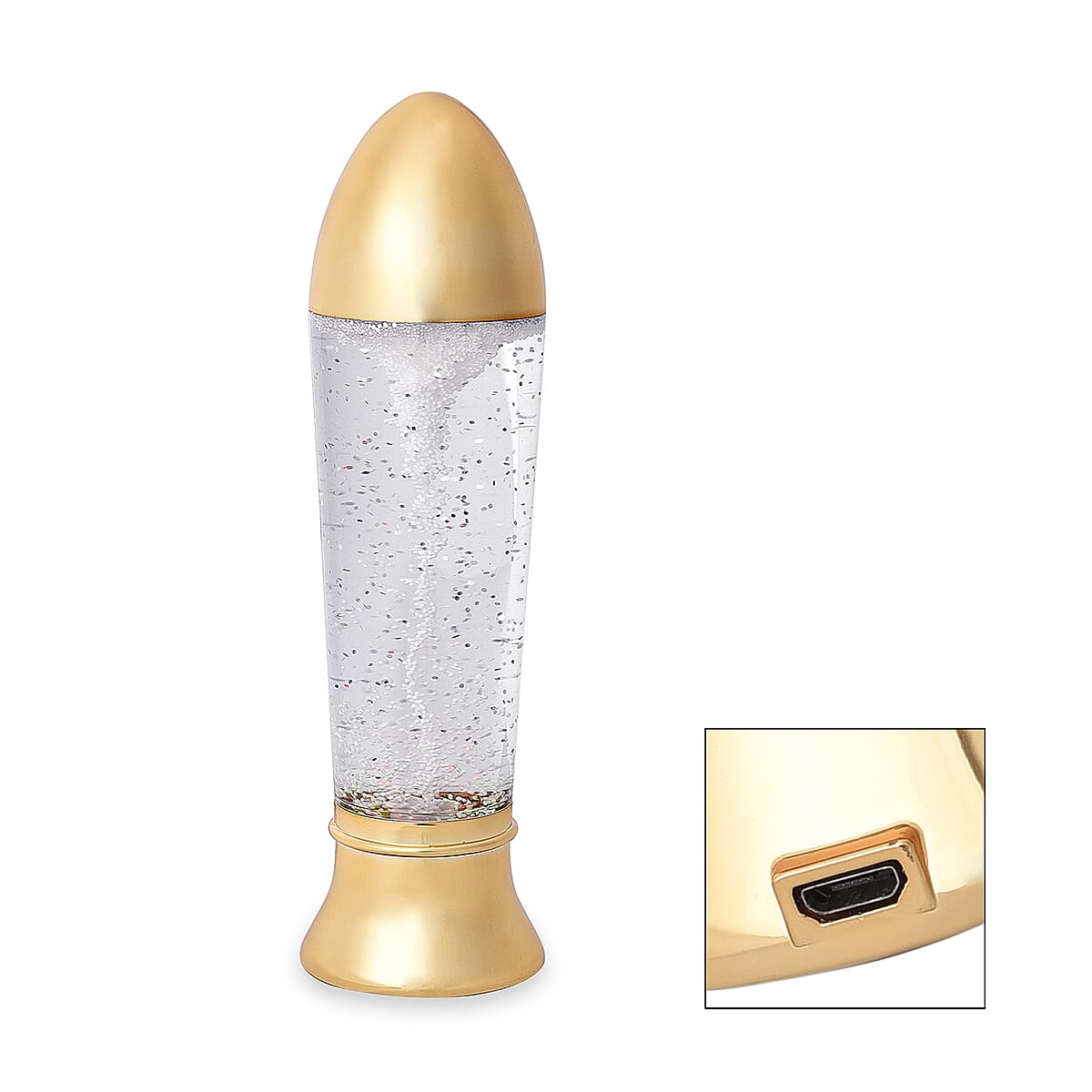Golden LED Glitter Tornado Lamp with USB Cable (3xAAA Required) image number 4