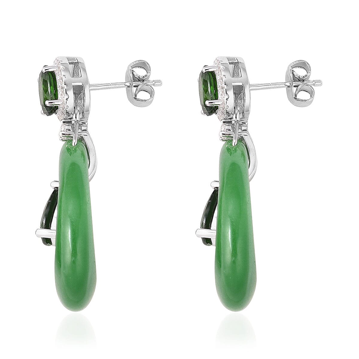 Green Jade (D), Multi Gemstone Inner Drop Earrings in Sterling Silver 31.40 ctw