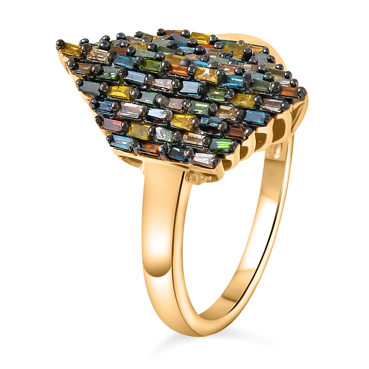 Multi Diamond Ring, Diamond Elongated Ring, Diamond Cluster Ring, Black Rhodium & Vermeil YG Over Sterling Silver Ring, Diamond Ring For Her  0.75 ctw image number 2