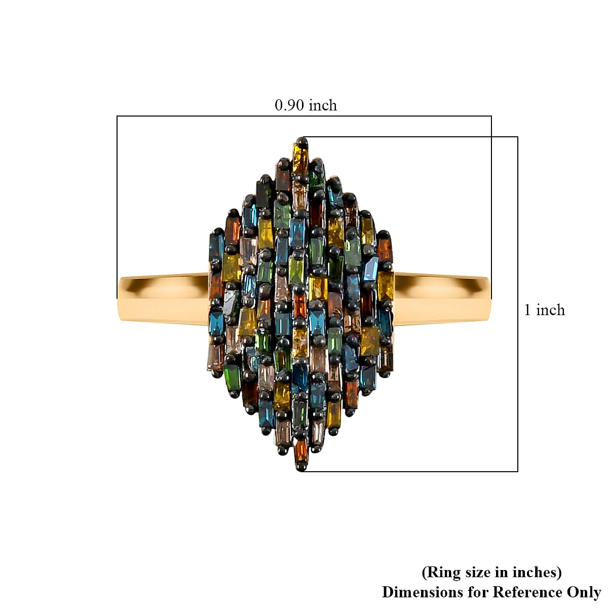 Multi Diamond Ring, Diamond Elongated Ring, Diamond Cluster Ring, Black Rhodium & Vermeil YG Over Sterling Silver Ring, Diamond Ring For Her  0.75 ctw image number 4