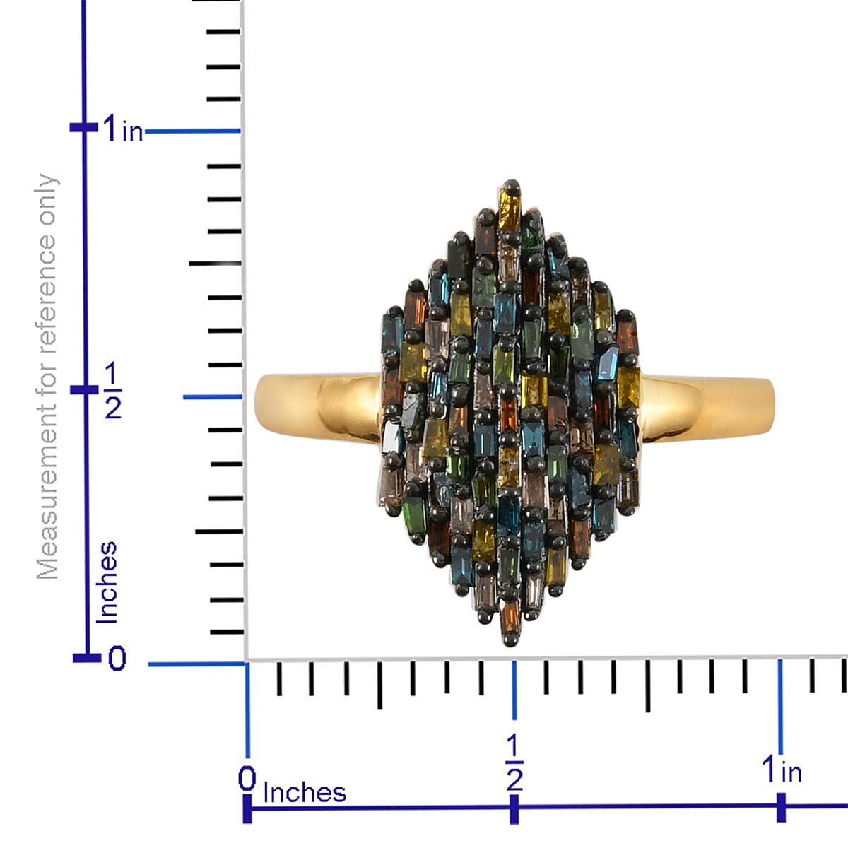 Multi Diamond Ring, Diamond Elongated Ring, Diamond Cluster Ring, Black Rhodium & Vermeil YG Over Sterling Silver Ring, Diamond Ring For Her  0.75 ctw image number 5