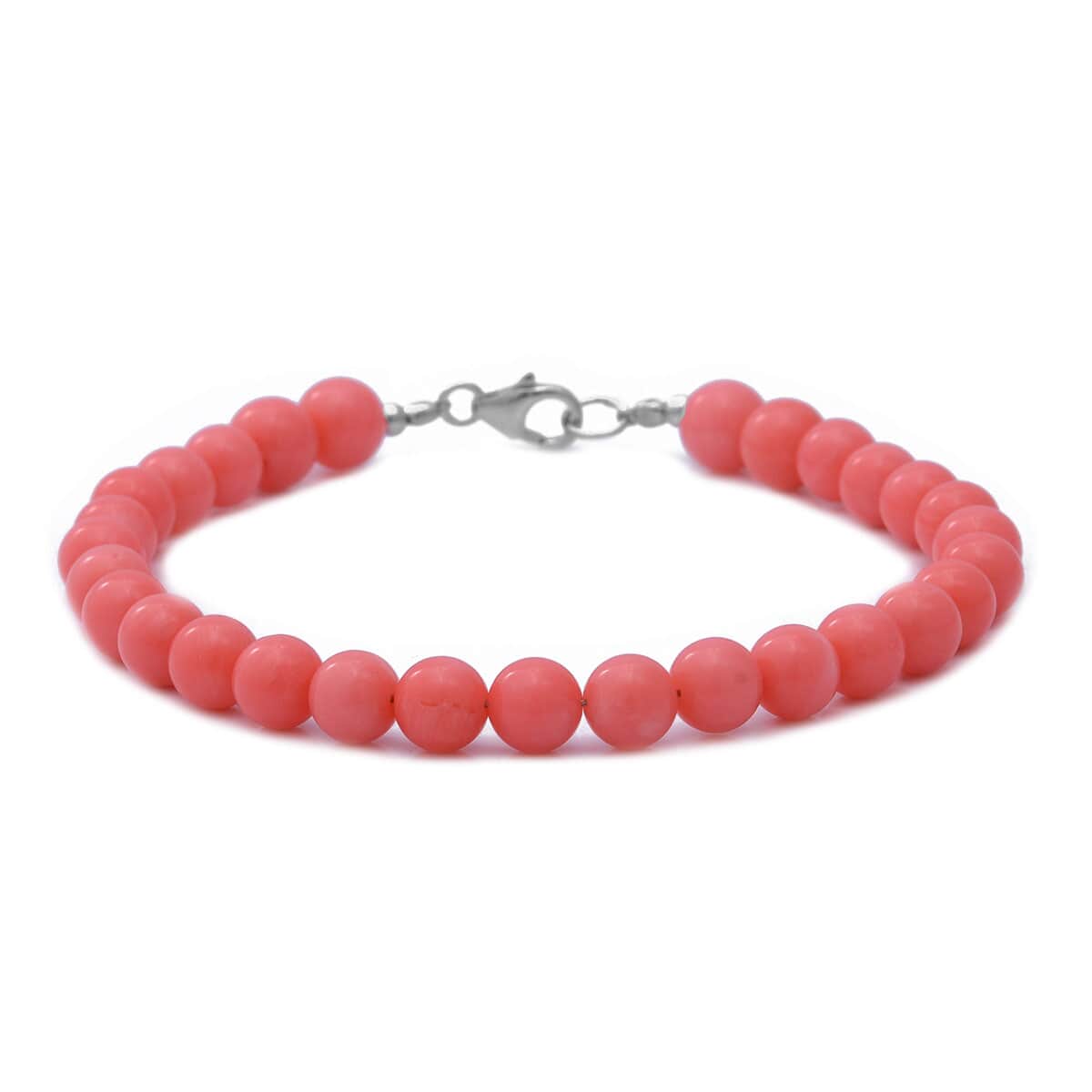 Enhanced Pink Coral Bead Bracelet in Sterling Silver (7.50 In) image number 0