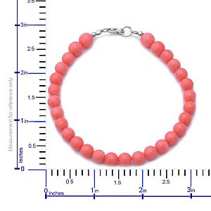 Enhanced Pink Coral Bead Bracelet in Sterling Silver (7.50 In)