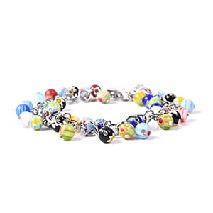 Multi Color Murano Style Bracelet (Adjustable) and Earrings in Stainless Steel