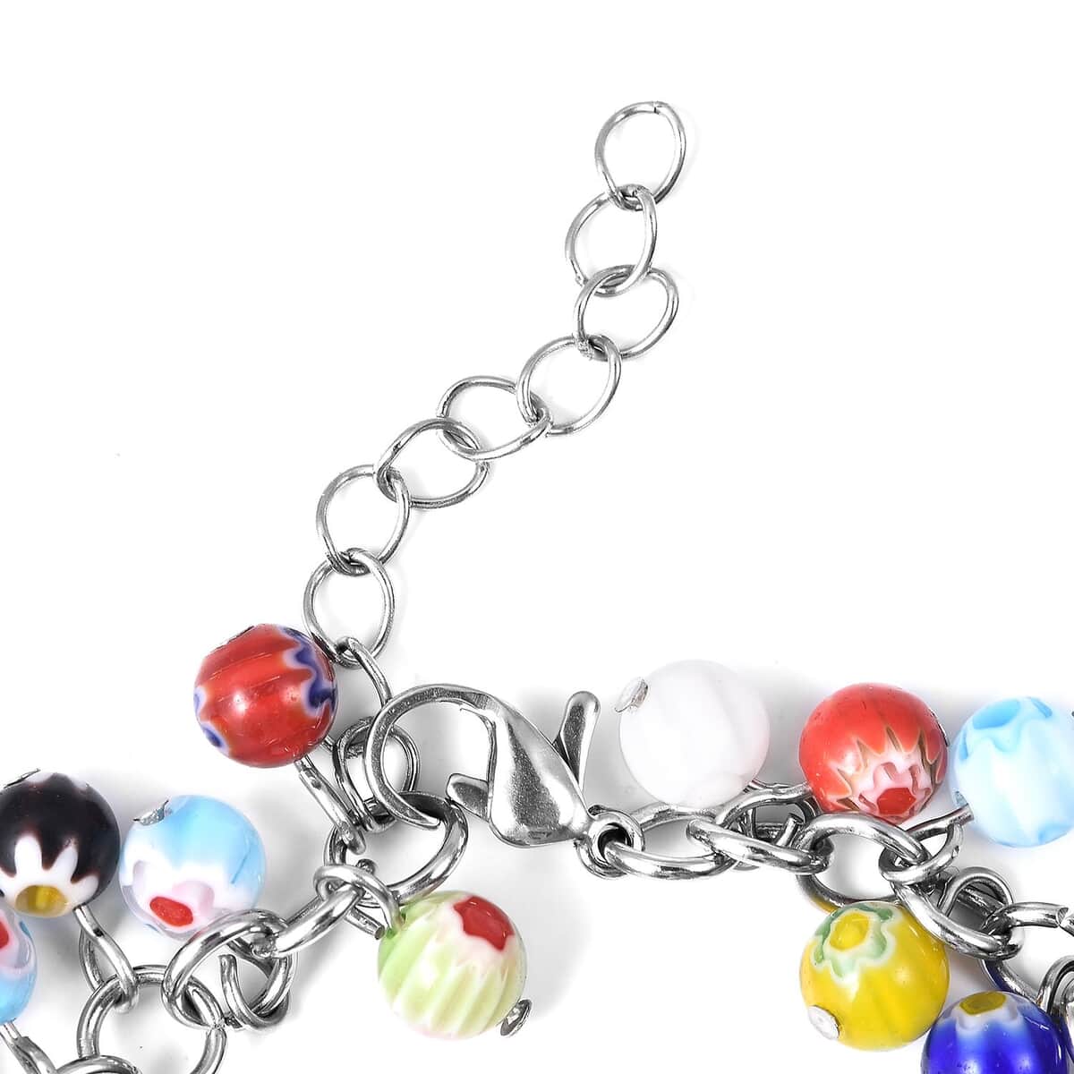 Multi Color Murano Style Bracelet (Adjustable) and Earrings in Stainless Steel image number 3