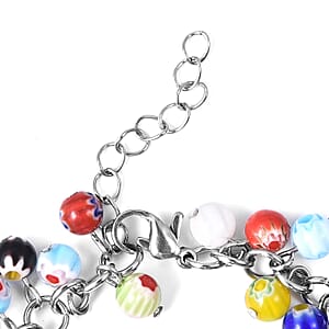 Multi Color Murano Style Bracelet (Adjustable) and Earrings in Stainless Steel