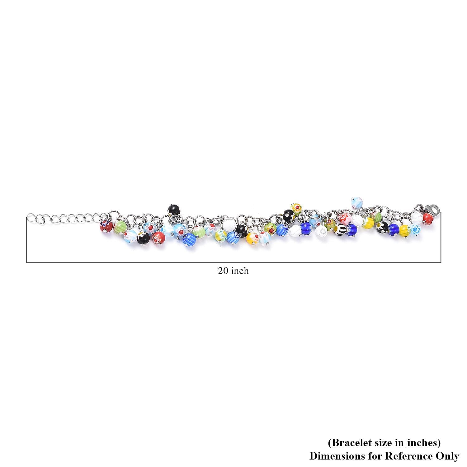 Multi Color Murano Style Bracelet (Adjustable) and Earrings in Stainless Steel