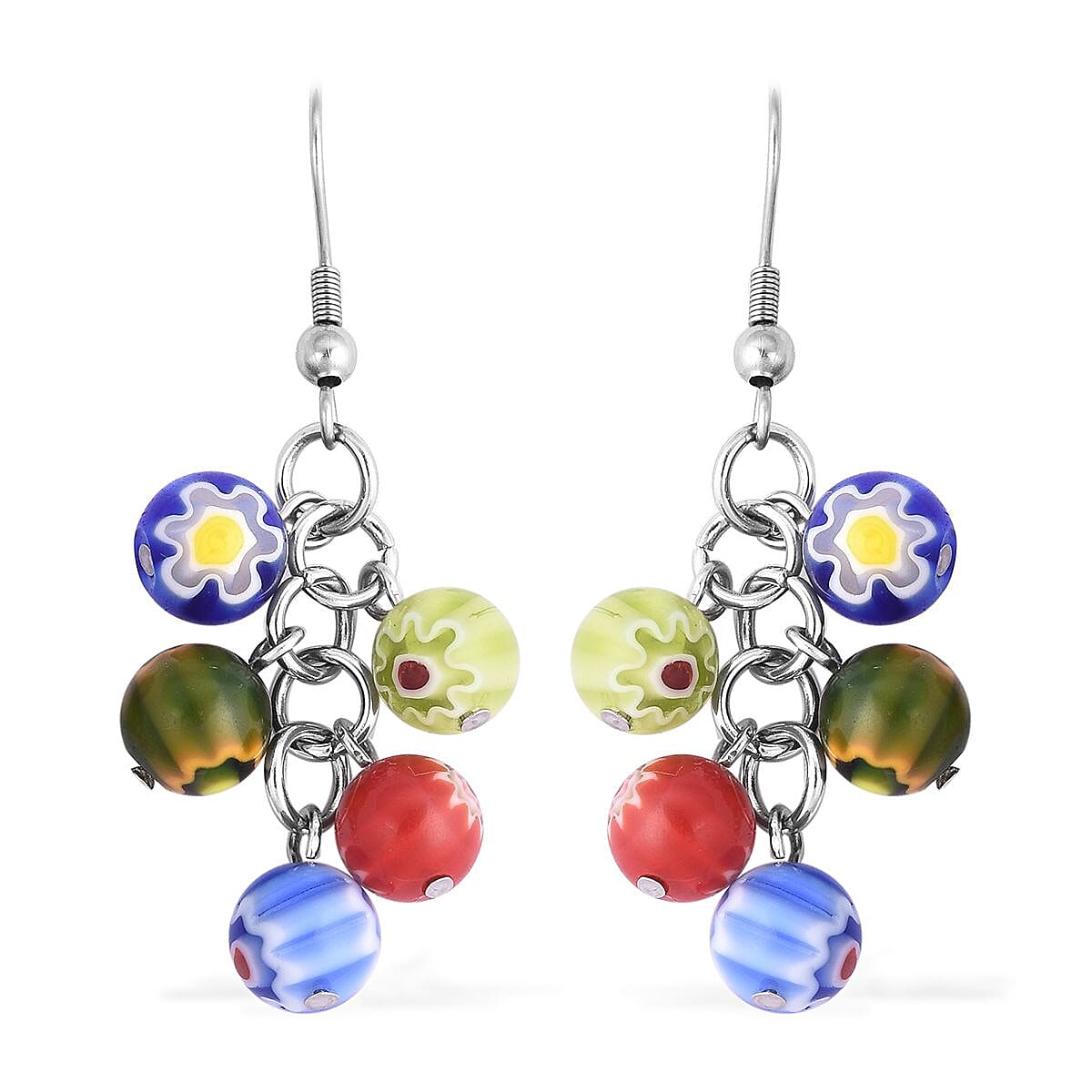Multi Color Murano Style Bracelet (Adjustable) and Earrings in Stainless Steel