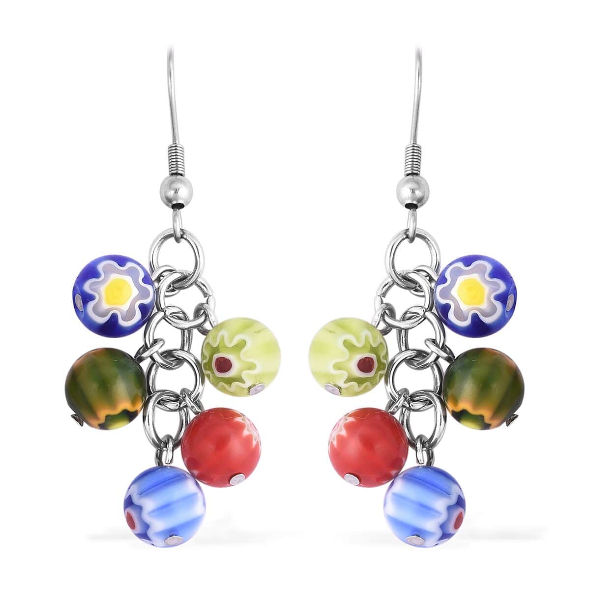 Multi Color Murano Style Bracelet (Adjustable) and Earrings in Stainless Steel image number 5