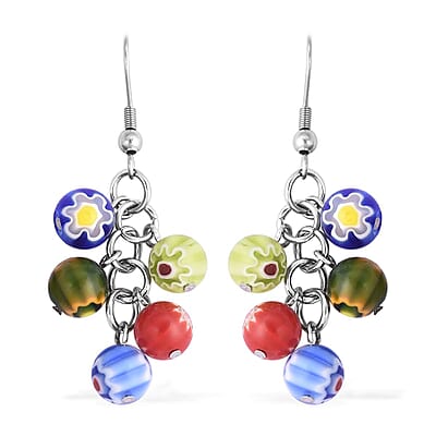 Multi Color Murano Style Bracelet (Adjustable) and Earrings in Stainless Steel