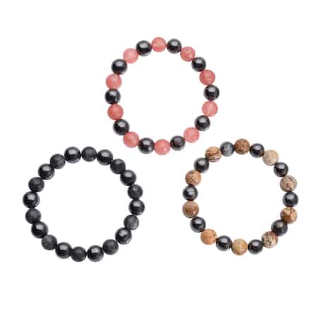 Magnetic by Design Set of 3 Picture Jasper and Multi Gemstone Beaded Stretch Bracelets 327.75 ctw image number 0