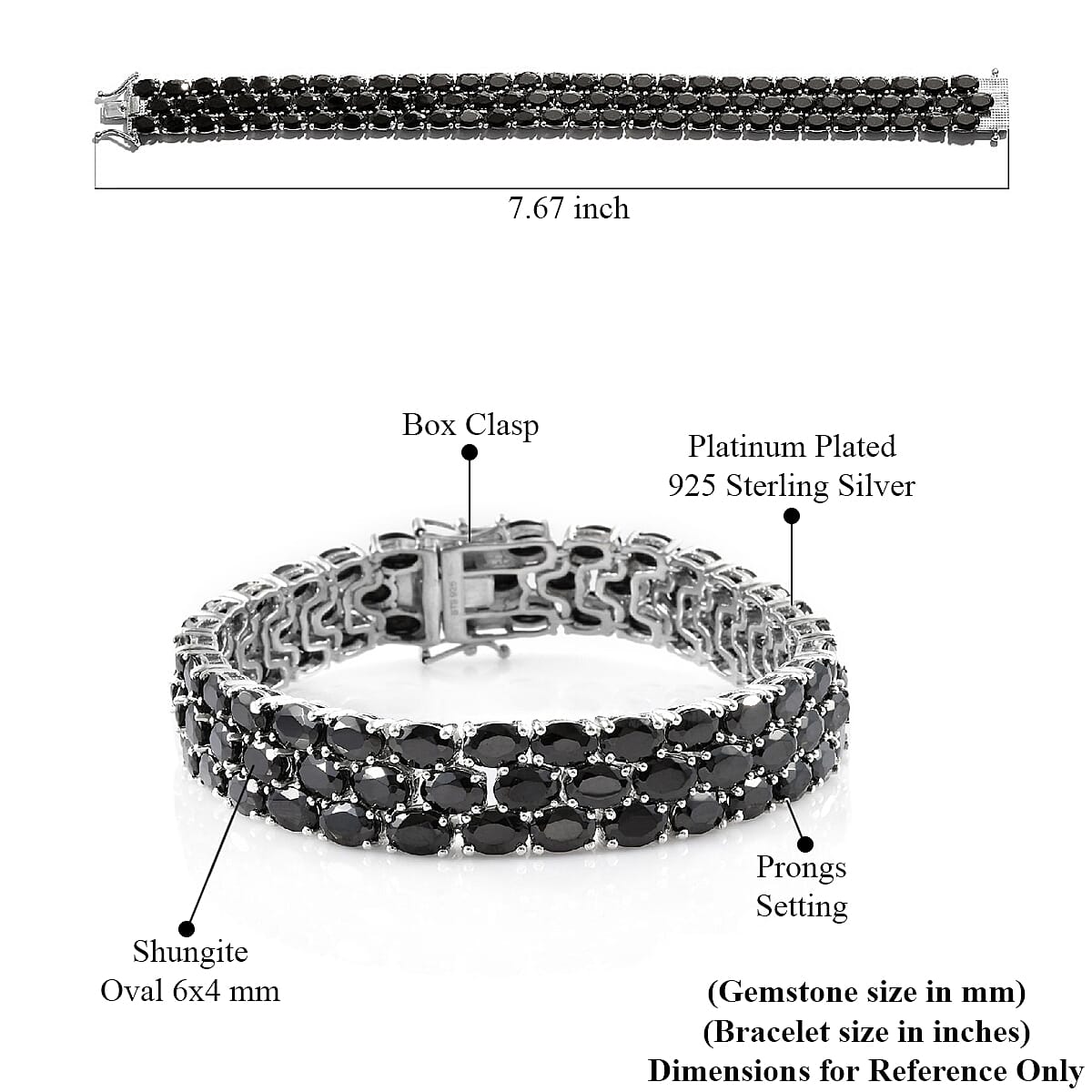 Shungite Cluster Bracelet in Platinum Over Sterling Silver (7.25 In) 24.75 ctw image number 4